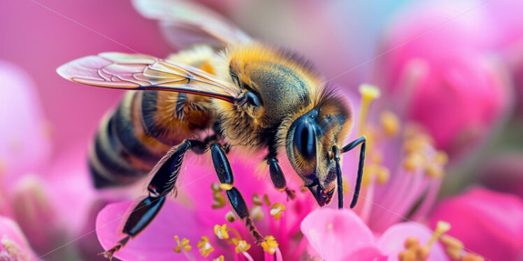 A bee, macro portrait on a flower - Starpik Stock