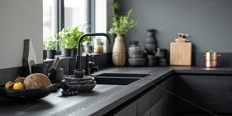 A black kitchen in Scandinavian style - Starpik Stock