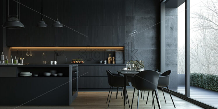  A black kitchen in Scandinavian style - Starpik Stock