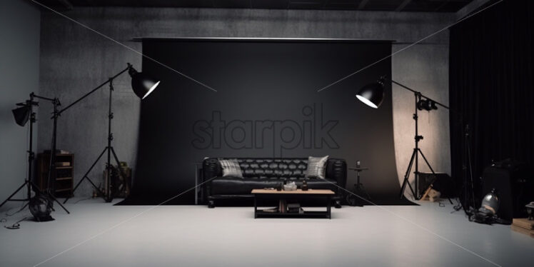 A black room with lights stylish perspective interior - Starpik Stock