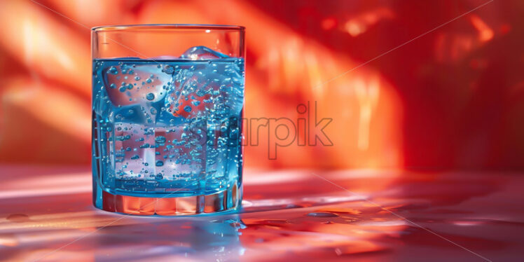 A blue cocktail with ice on a red background - Starpik Stock