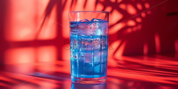 A blue cocktail with ice on a red background - Starpik Stock