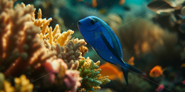 A blue fish among corals - Starpik Stock