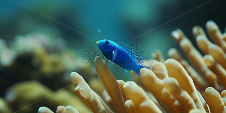 A blue fish among corals - Starpik Stock