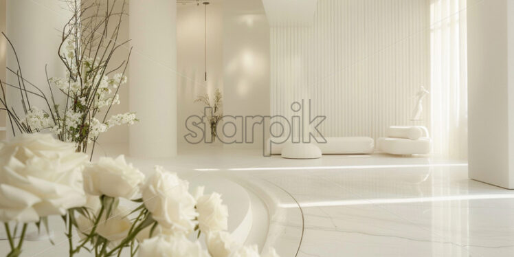 A bouquet of white flowers in a white interior - Starpik Stock