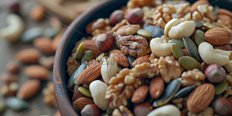 A bowl filled with assorted nuts and seeds - Starpik Stock