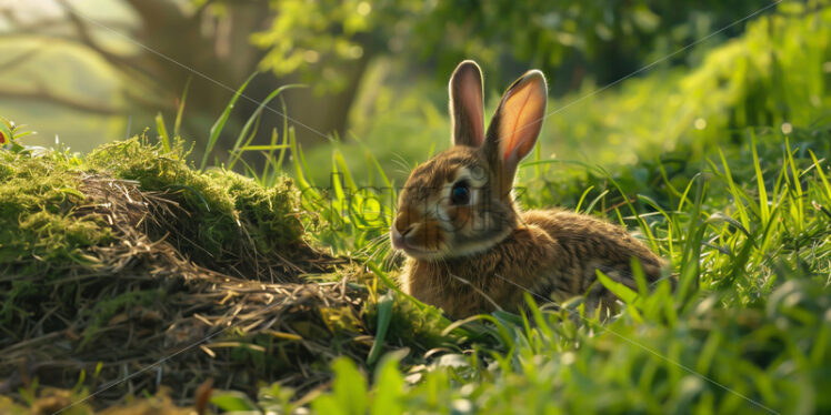 A bunny coming out of a burrow on a hill - Starpik Stock