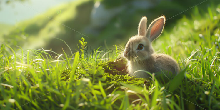 A bunny coming out of a burrow on a hill - Starpik Stock