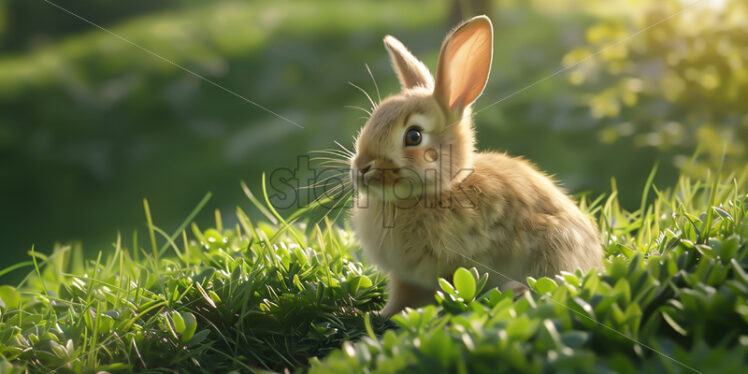 A bunny coming out of a burrow on a hill - Starpik Stock