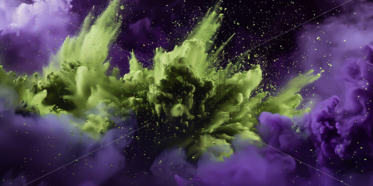 A burst of minty green colored powder on a purple background - Starpik Stock