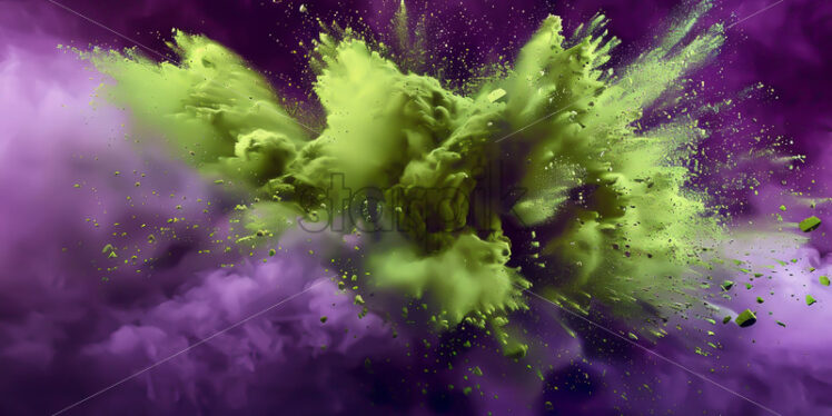 A burst of minty green colored powder on a purple background - Starpik Stock