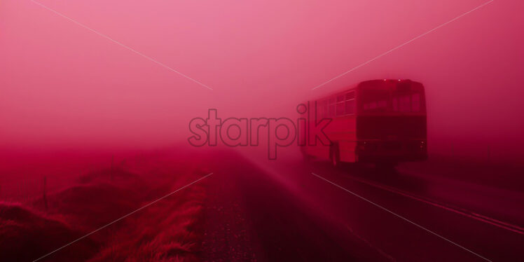 A bus on a street, a dense red fog - Starpik Stock