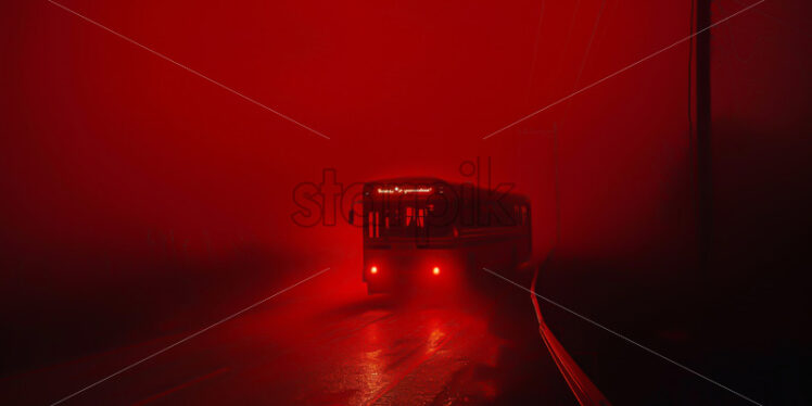 A bus on a street, a dense red fog - Starpik Stock