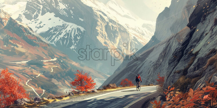 A cyclist on a road in the mountains - Starpik Stock