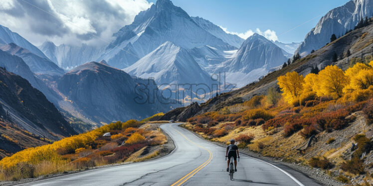 A cyclist on a road in the mountains - Starpik Stock