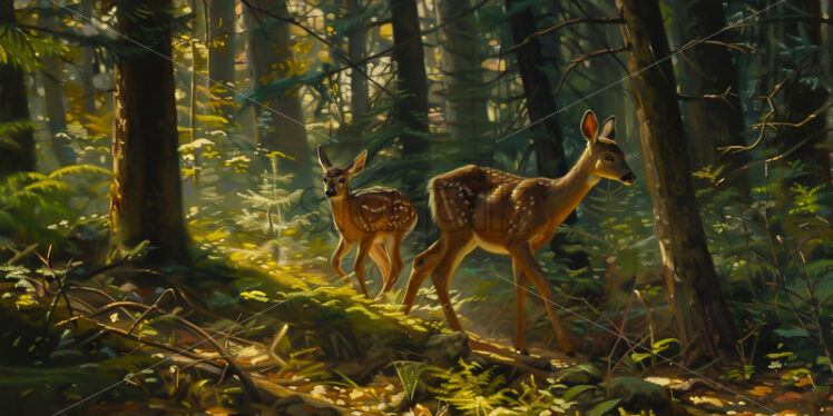 A doe and her cub through the forest - Starpik Stock