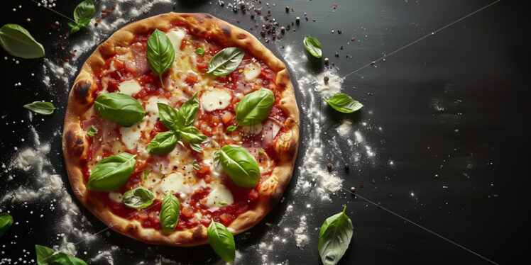 A fresh pizza on a black background - Starpik Stock