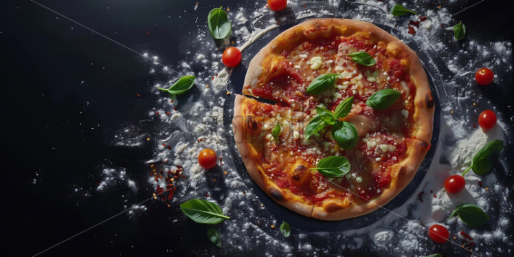 A fresh pizza on a black background - Starpik Stock