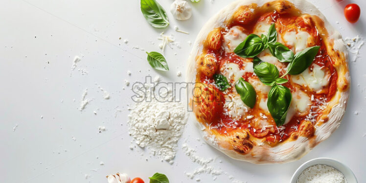 A fresh pizza on a white background - Starpik Stock