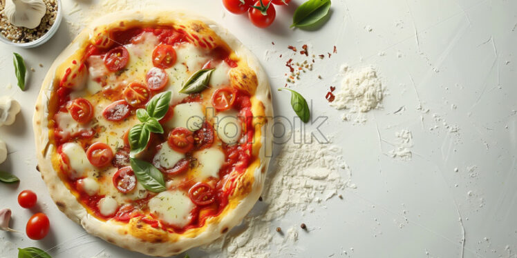 A fresh pizza on a white background - Starpik Stock