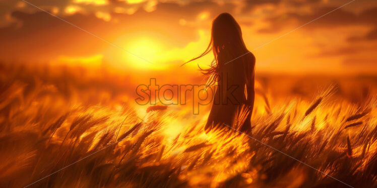 A girl in golden wheat wool - Starpik Stock