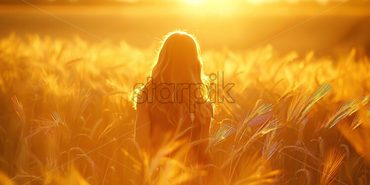 A girl in golden wheat wool - Starpik Stock