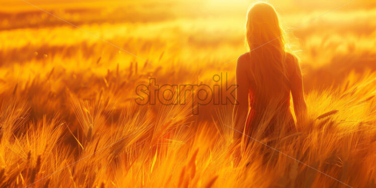 A girl in golden wheat wool - Starpik Stock