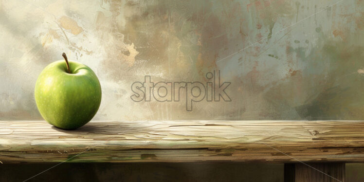 A green apple on a rustic wooden table - Starpik Stock