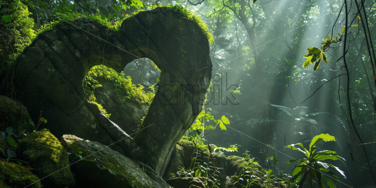 A heart-shaped stone in the jungle - Starpik Stock