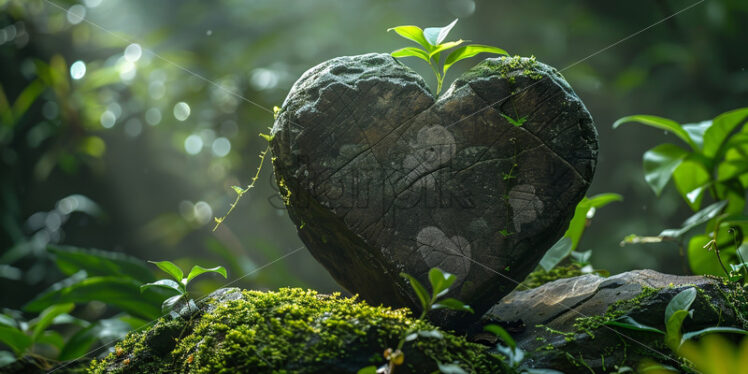 A heart-shaped stone in the jungle - Starpik Stock