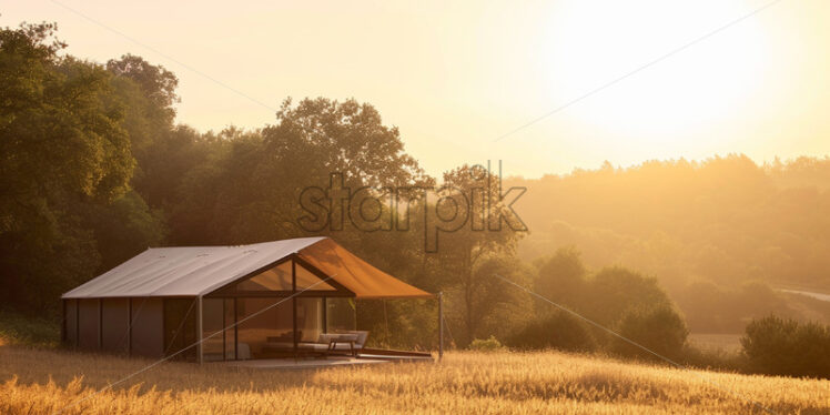 A modern tent at the edge of a forest - Starpik Stock