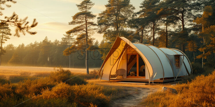 A modern tent at the edge of a forest - Starpik Stock