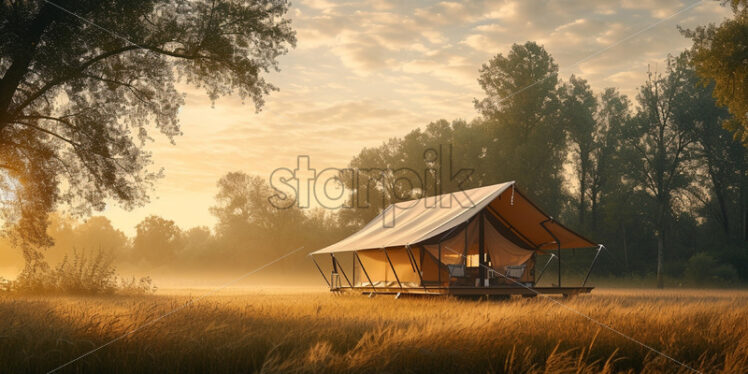 A modern tent at the edge of a forest - Starpik Stock