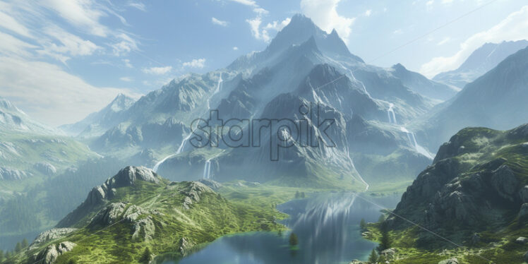 A mountain landscape with high peaks - Starpik Stock