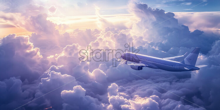 A passenger plane flies through the clouds - Starpik Stock