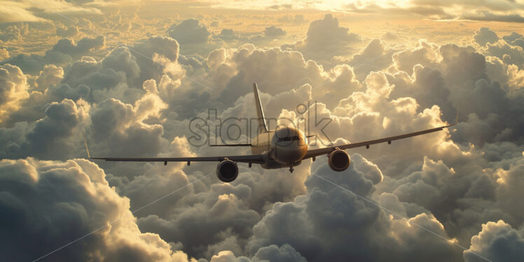 A passenger plane flies through the clouds - Starpik Stock