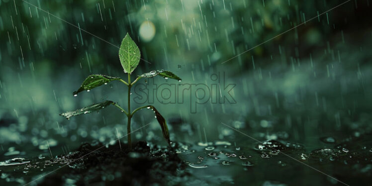 A plant in nature that grows, rain - Starpik Stock