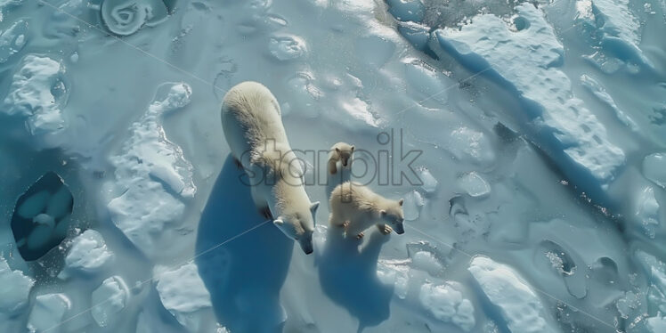 A polar bear and its cub through the snow - Starpik Stock