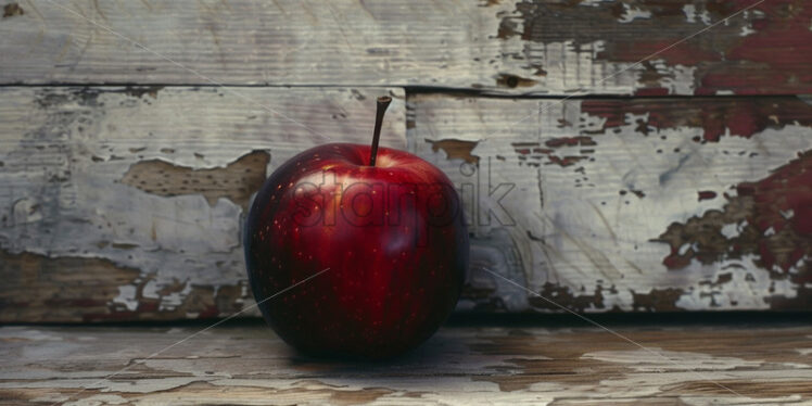 A red apple on a rustic wooden table - Starpik Stock