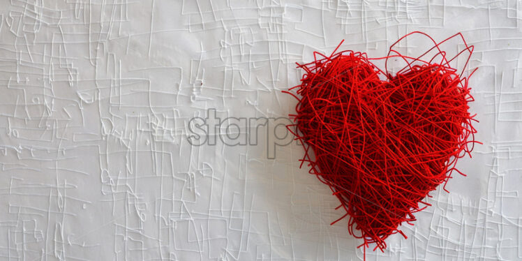 A red heart embroidered on a white cloth - Starpik Stock