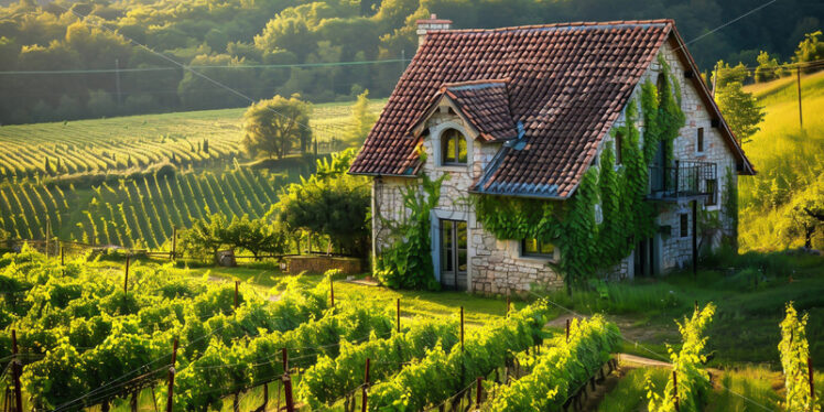 A stone house in a vineyard - Starpik Stock