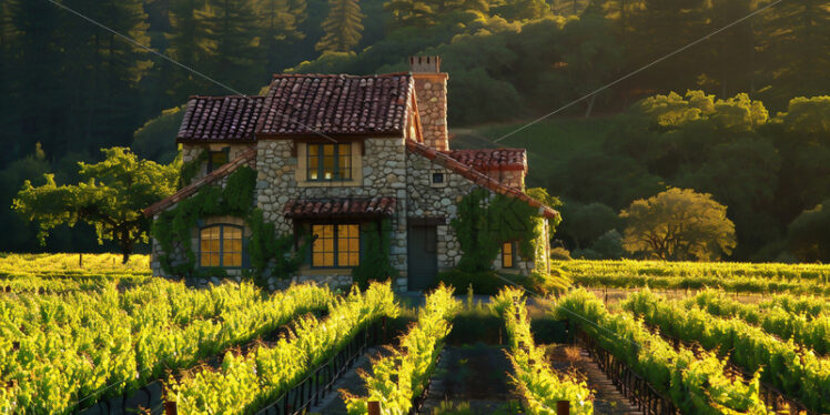 A stone house in a vineyard - Starpik Stock