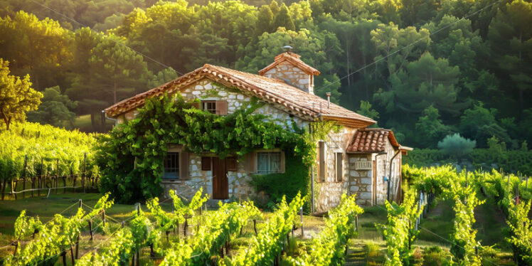 A stone house in a vineyard - Starpik Stock