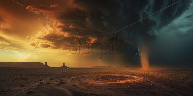 A storm with lightning in the desert - Starpik Stock