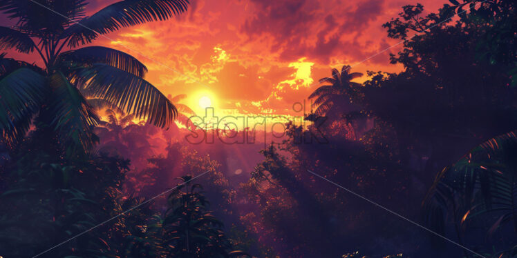 A sunset in the tropical jungle - Starpik Stock