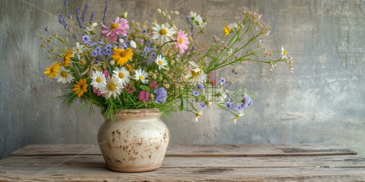 A vase of flowers on the table, in a rustic style - Starpik Stock