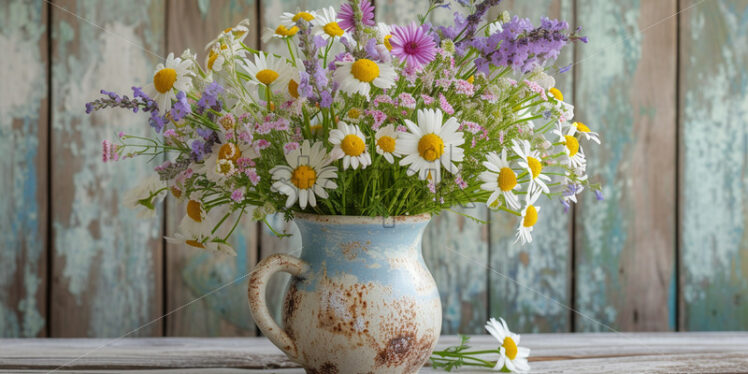 A vase of flowers on the table, in a rustic style - Starpik Stock