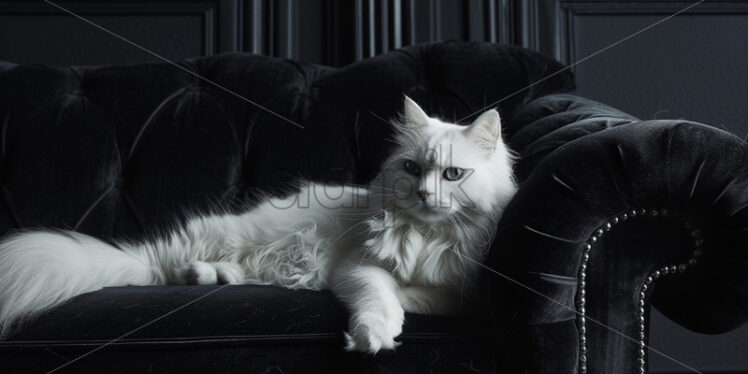 A white cat on a black armchair - Starpik Stock