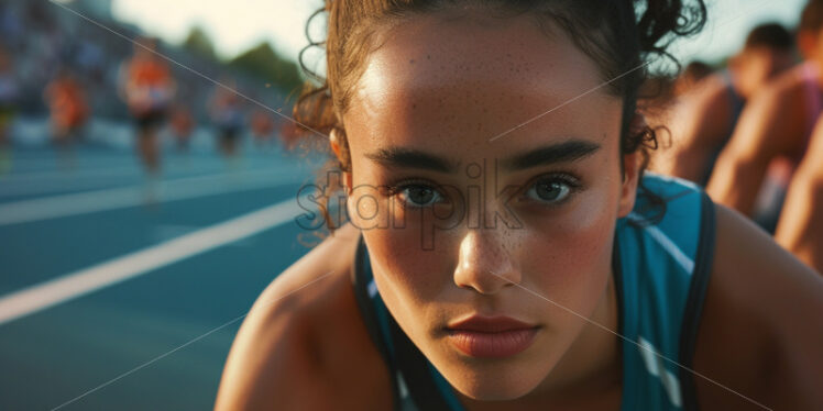 A woman at the starting line of a race - Starpik Stock