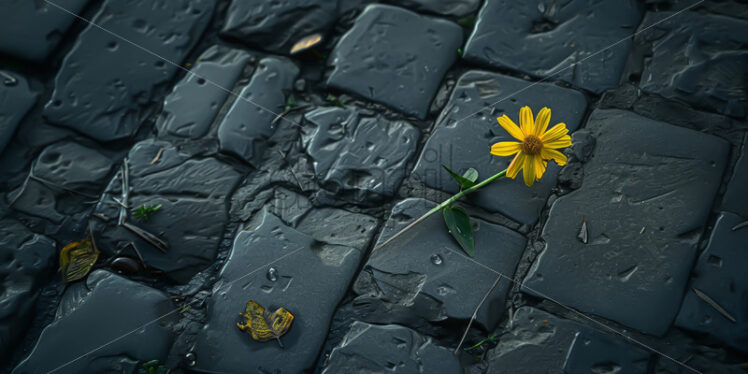 A yellow flower on a pavement - Starpik Stock